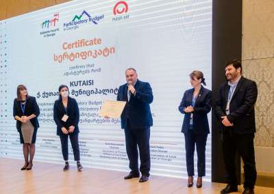 სამოქალაქო ბიუჯეტირების წარმატებით განხორციელებისთვის, 6 საუკეთესო მუნიციპალიტეტს შორის, ერთ-ერთ საუკეთესოდ ქუთაისი დასახელდა